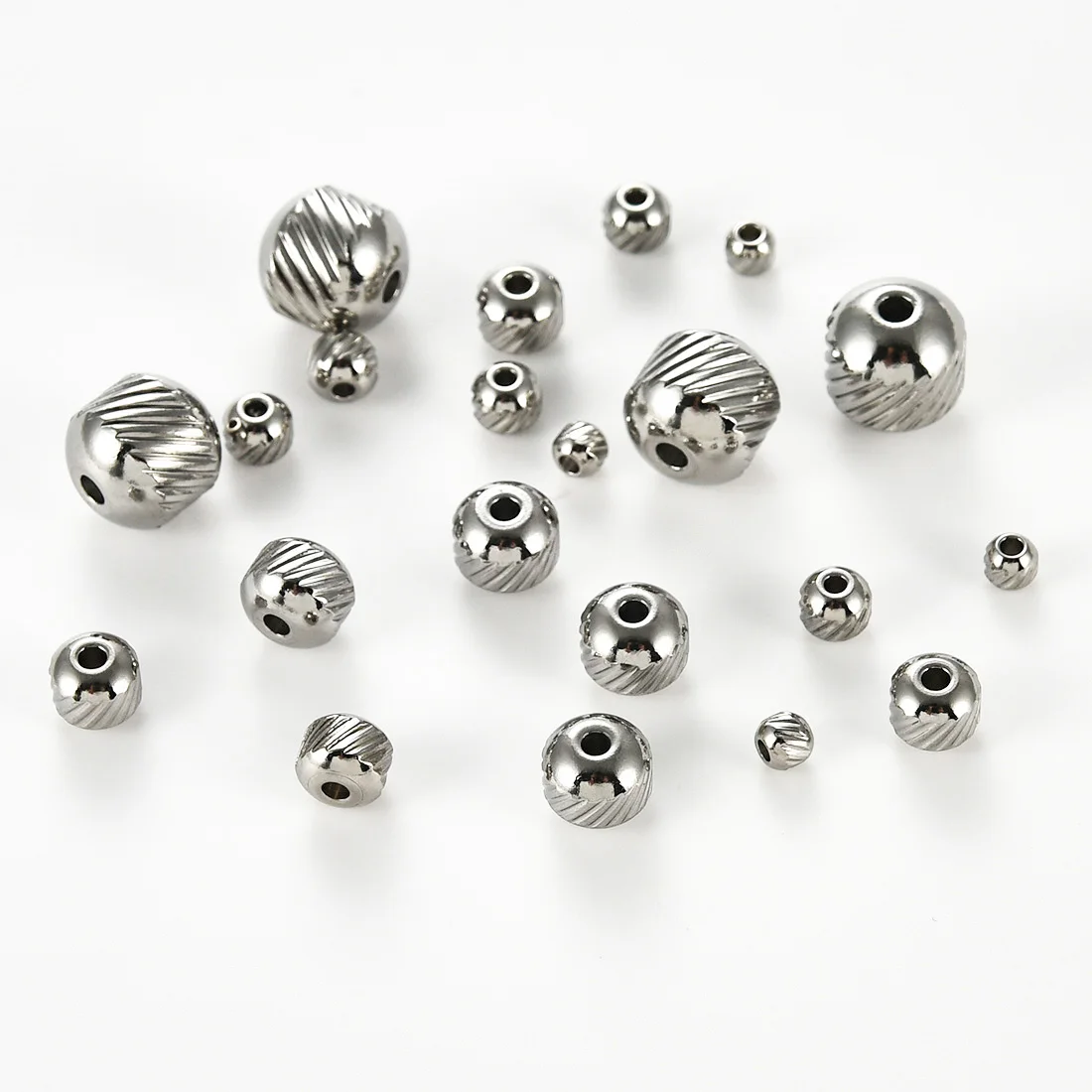 30Pcs/Lot Stainless Steel Stripes Round Beads 3/4/5/6/8MM Spacer Loose Bead for Jewelry Necklace Bracelet DIY Supplies Hole 2MM