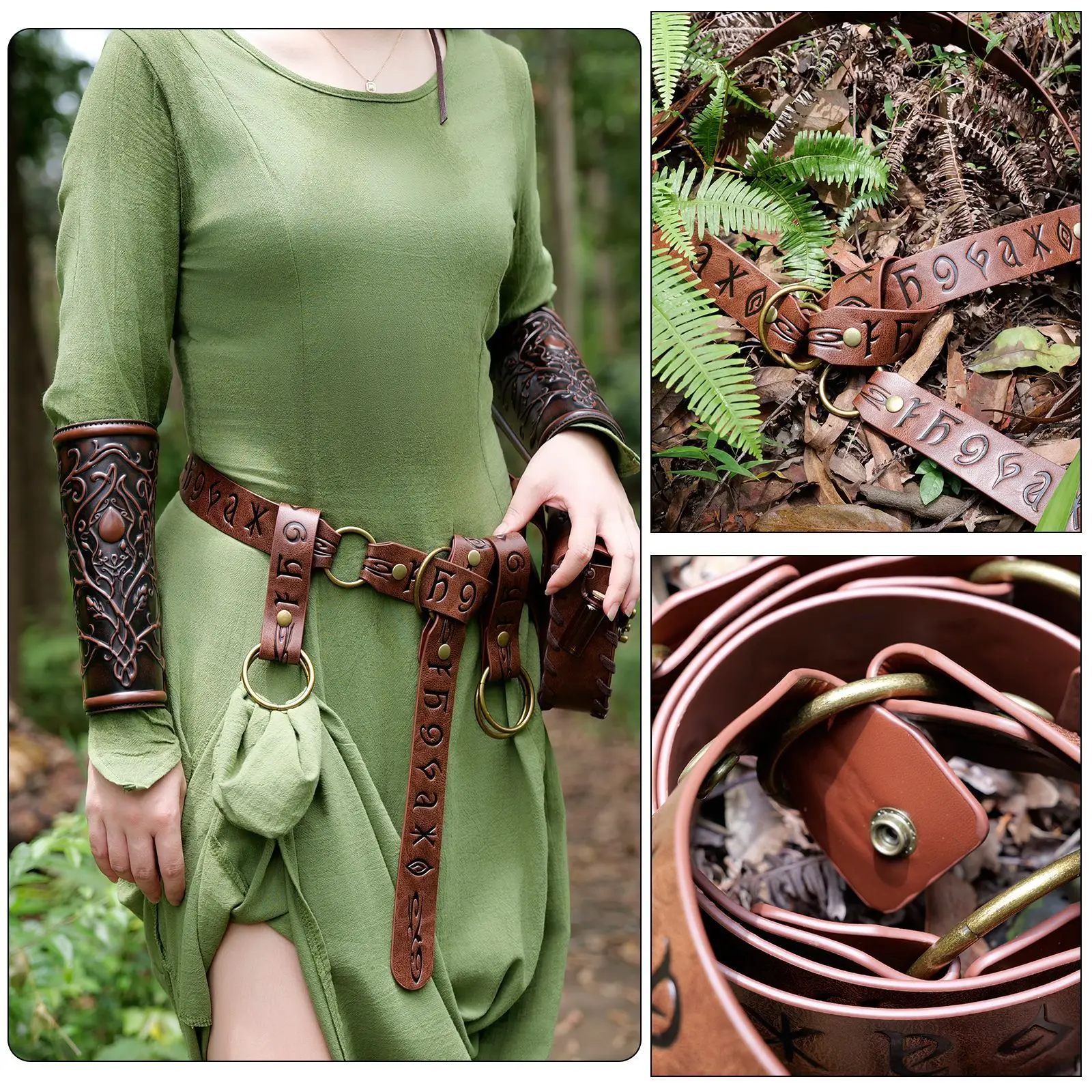 

Handwork Medieval Alchemist Tool Satchel Belt Fantasy Forest Leaf Bag Medieval Knight PU Leather Pouch Cosplay Performance Props