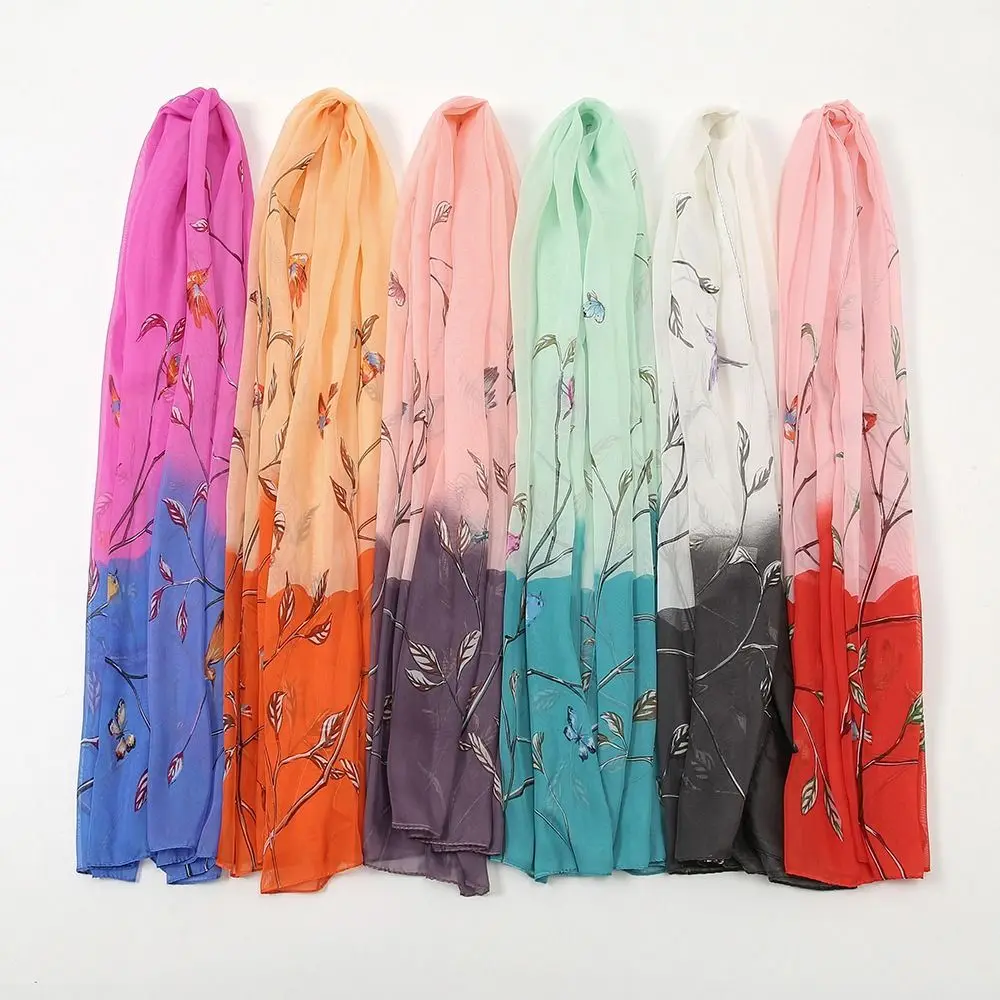 

New Lightweight Silk Scarf Sun Protection Soft Printed Shawl Chiffon Wrap Spring Summer