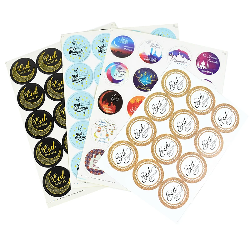 Eid Mubarak Round Stickers Ramadan Kareem Paper Sticker Candy Bag Box Gift Packing Lable Seal Decoration Islamic Muslim Supplies