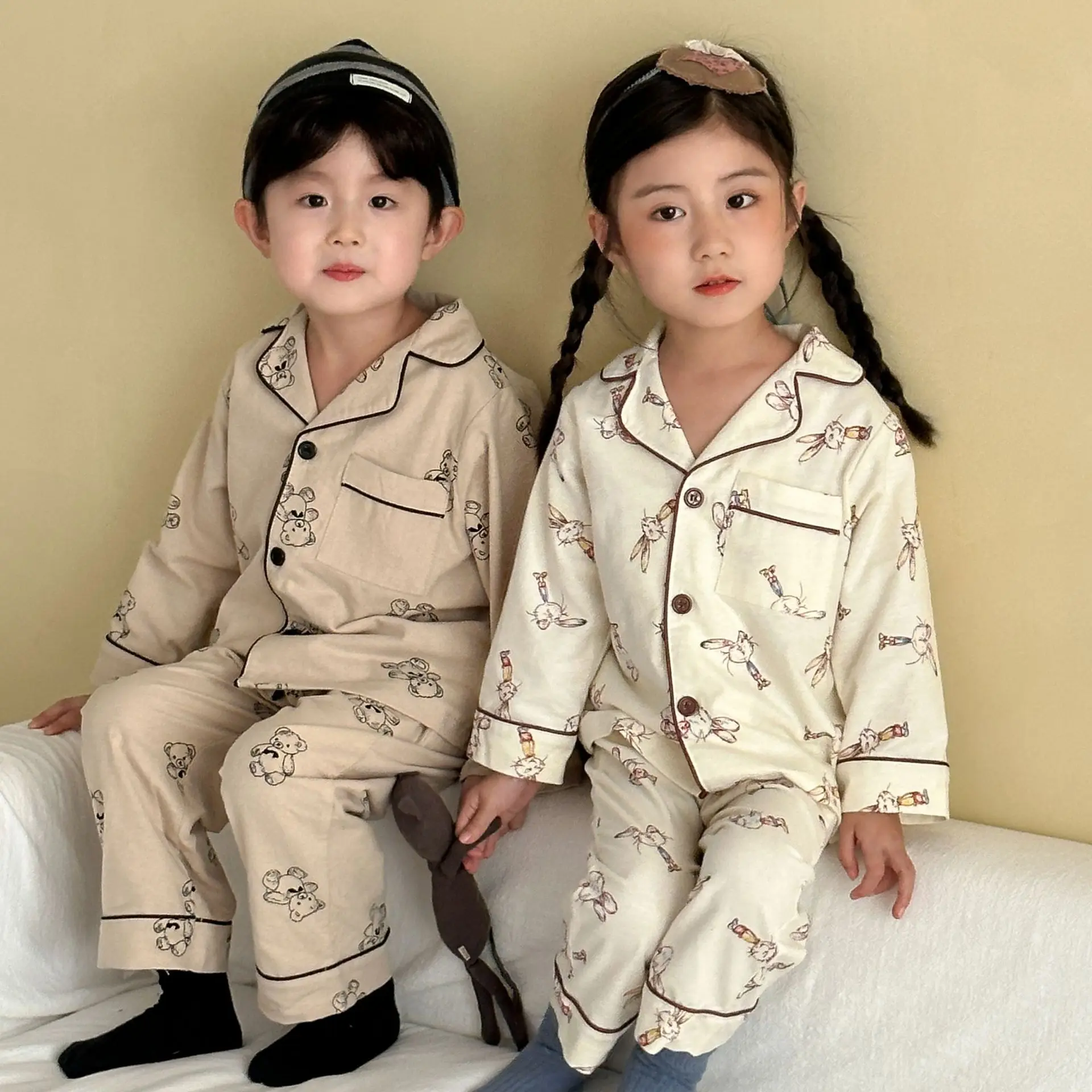Suit 2025 Autumn New Children's Clothing Boys and Girls Fashion Pure Cotton A Class Frothed Pajamas Two-piece Casual Simple