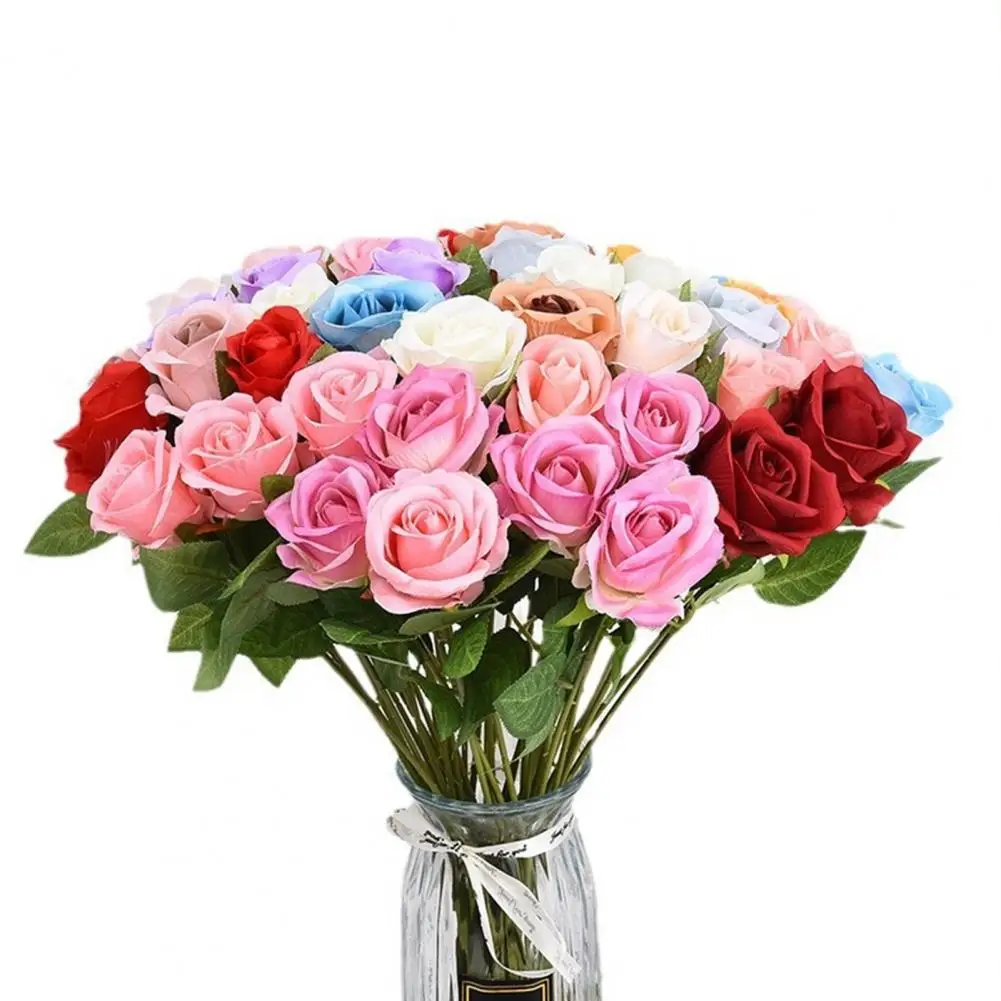 الورود الحريرية ديكور الزفاف الأنيق 12 قطعة باقة زهور الورد الاصطناعي واقعية لون نابض بالحياة غير يتلاشى فو للمذهل