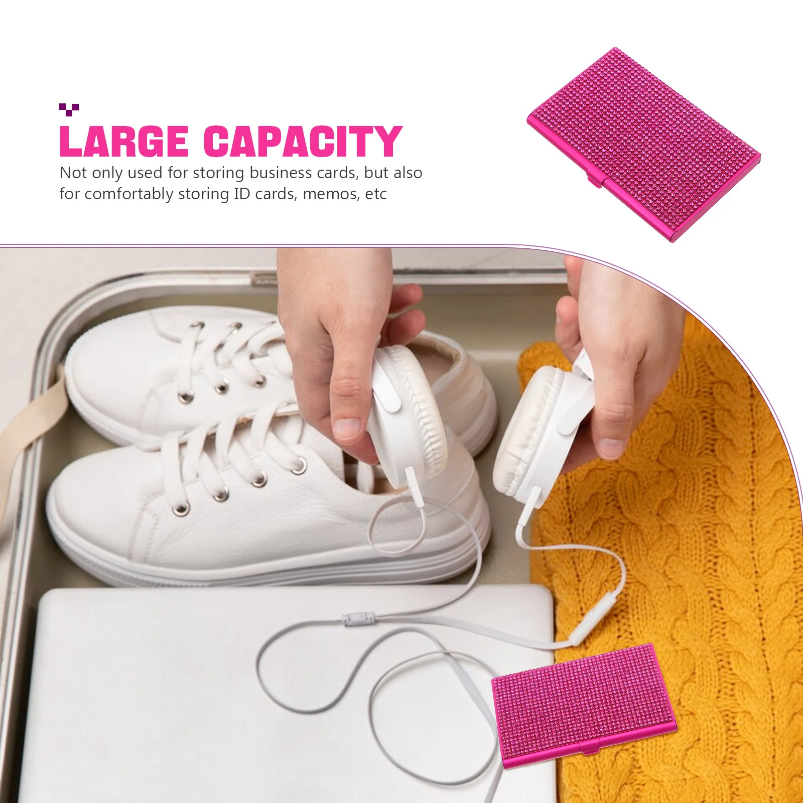 Elegant Bling Rhinestone Business Card Holder Case Women Aluminum Alloy Compact Storage Box Credit Card Organizer