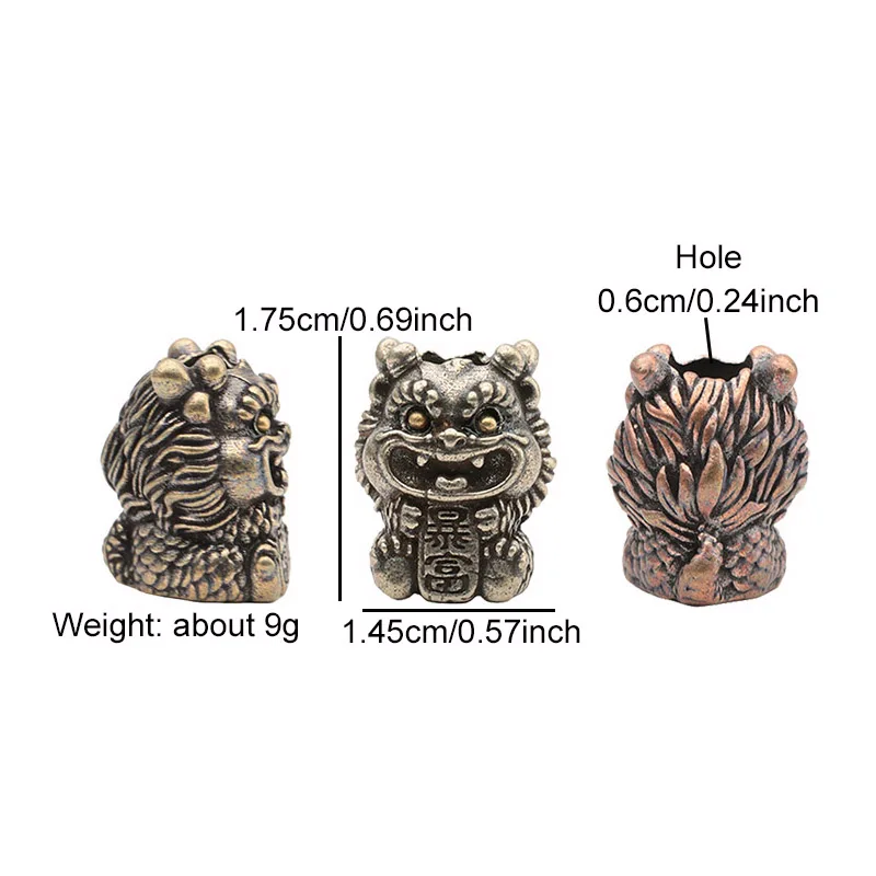 Cute Chinese Beast Kyrin Brass Knife Beads Lucky EDC Outdoor DIY Paracord Woven Lanyard Pendants Bracelets Jewelry Accessories