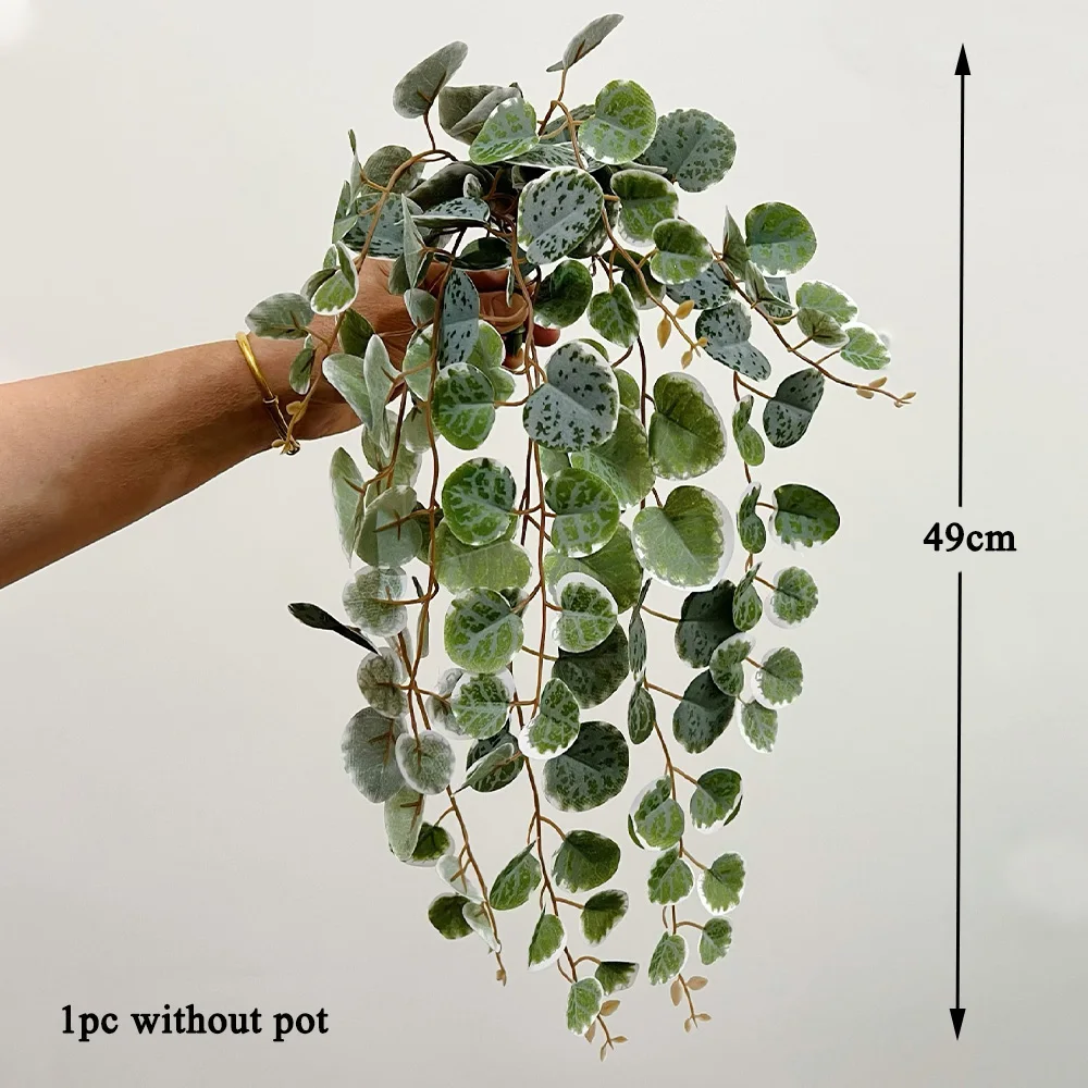 49 سنتيمتر النباتات الاصطناعية فاينز وهمية معلقة أوراق الأوكالبتوس البلاستيك أوراق الشجر الجدار الشنق الروطان ل ديكور حديقة المنزل الزفاف