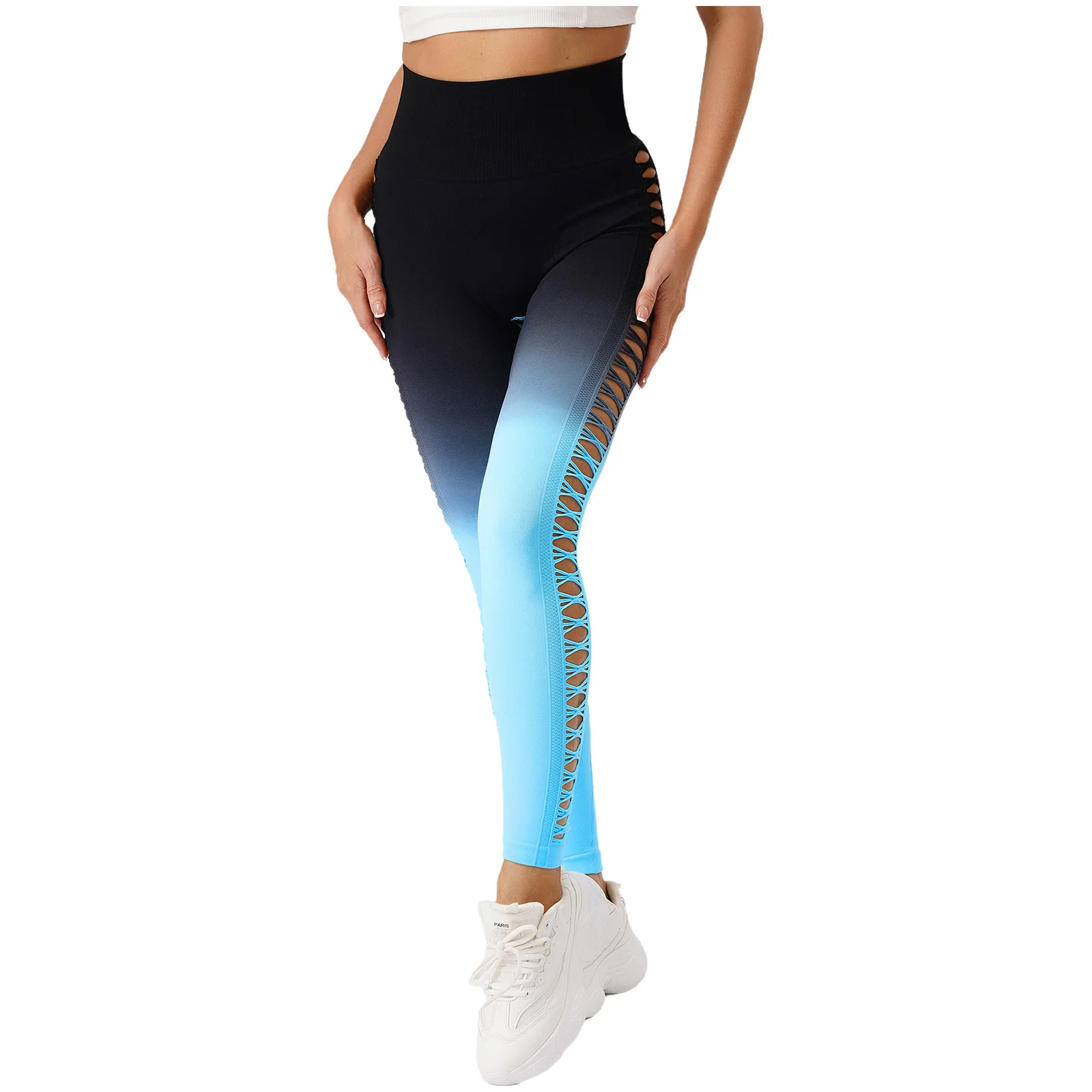 سراويل يوجا ضيقة على الورك للسيدات بخصر عالٍ وتصميم شبكي مجوف لممارسة اليوجا والجري واللياقة البدنية في صالة الألعاب الرياضية #3