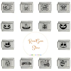 Nieuwe Halloween Gothic Skelet Paasei DIY Italiaanse Charme 9mm Module Armband Roestvrij Staal Elastische Cartoon Bangle Gift