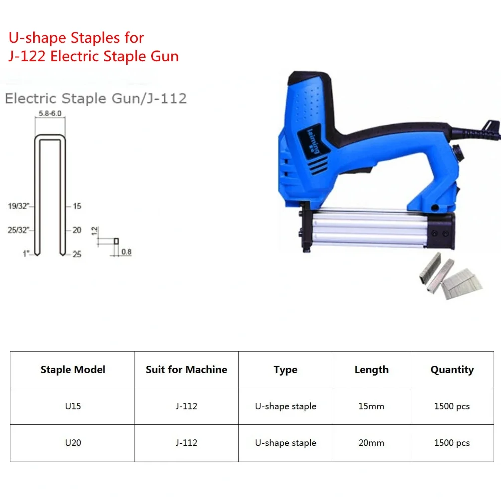 Free Shipping 1500 pcs Nails for J-112 Electric Staple Gun U-shape Staple Straight Staple