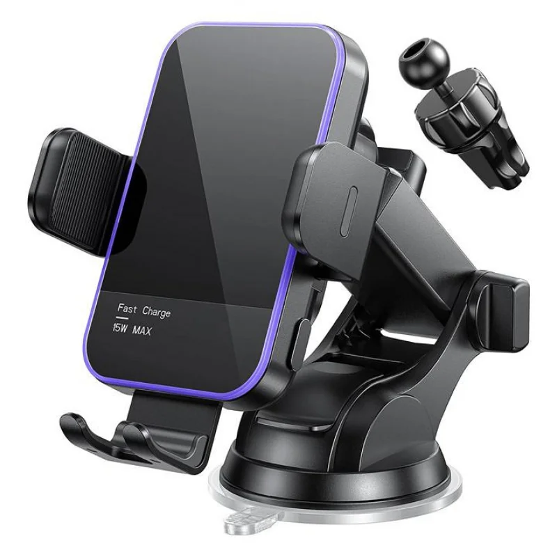 

15W Wireless Car Charger - 7-Color RGB Backlit Auto-Clamp Mount, Fits iPhone/Samsung, Car Accessory