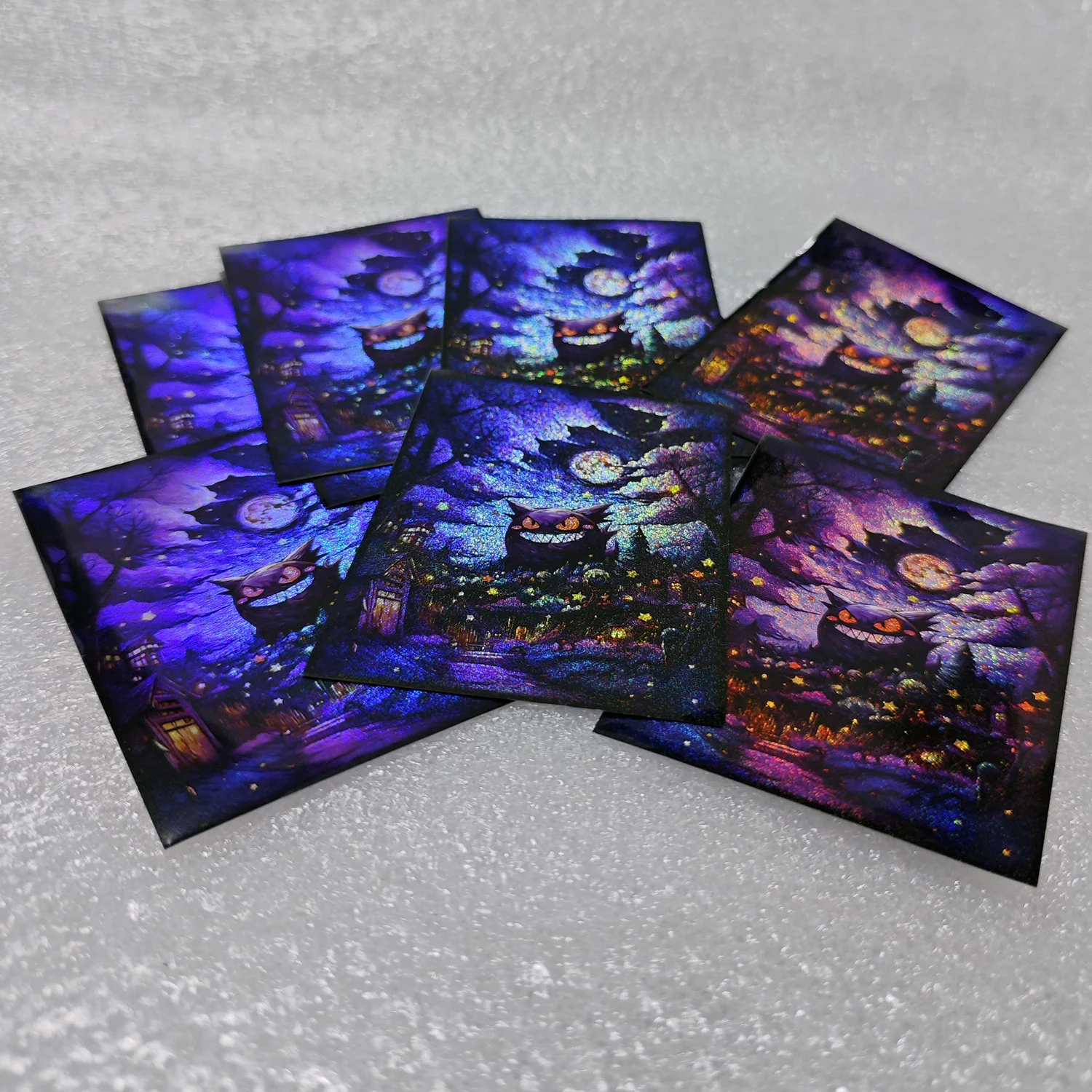 60 pçs anime pokemon gengar mangas de cartão colorido o estilo noite estrelada jogos de tabuleiro ws ptcg cartões de negociação brilho caso protetor