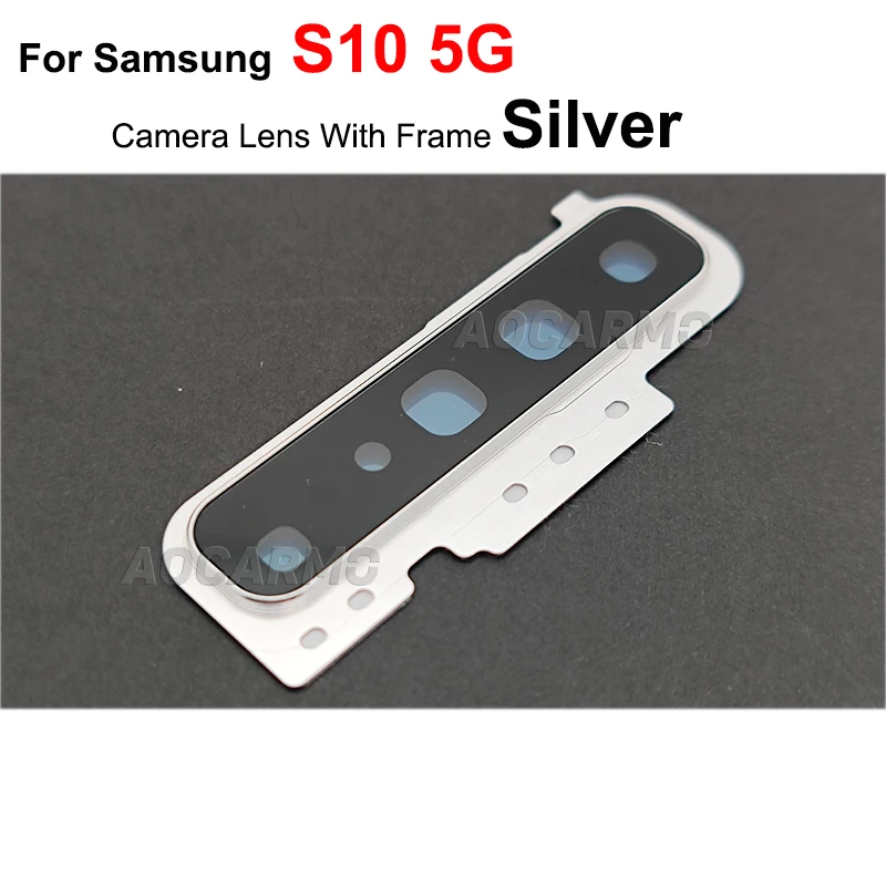 Aocarmo For Samsung Galaxy S10 5G Rear Back Camera Lens Glass With Frame Ring Cover Adhesive Sticker Replacement Parts