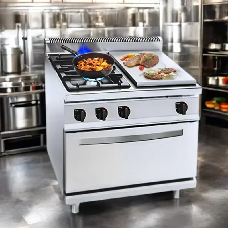 Estufa y parrilla comercial de 380v, equipo de restaurante de Catering todo en uno, cocina eléctrica de Gas de 2 quemadores con horno de plancha
