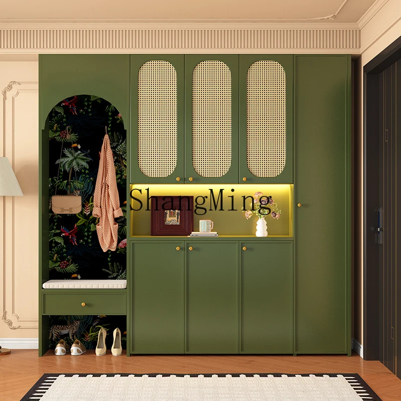 

DHY medieval home rattan shoe cabinet household door wall clothing storage partition cabinet