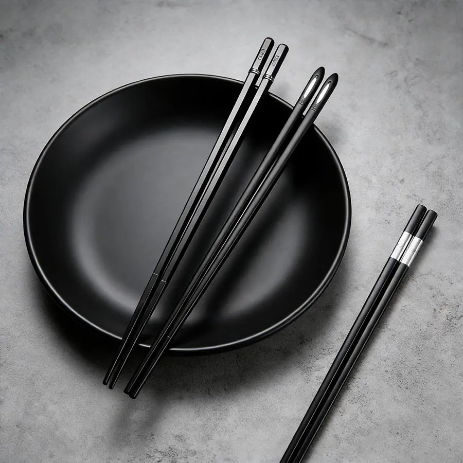 

5 Pairs Japanese Alloy Chopsticks Set | PET+Glass Fiber Non-Slip Square | Reusable with Storage Case | Home & Restaurant Use