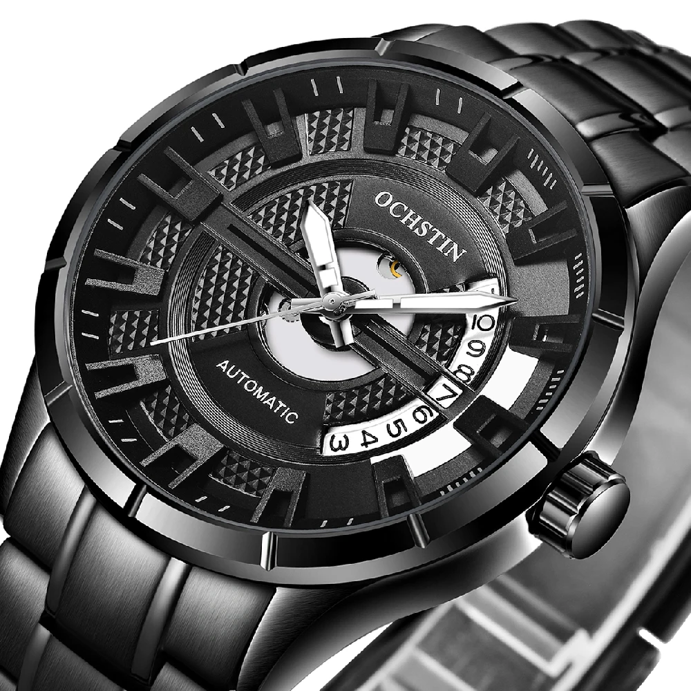 

Часы OCHSTIN для мужчин, автоматические, с датой, механические, скелетонизированные, роскошные, модные, деловые, из нержавеющей стали, спортивные, прозрачные, армейские, мужские часы.