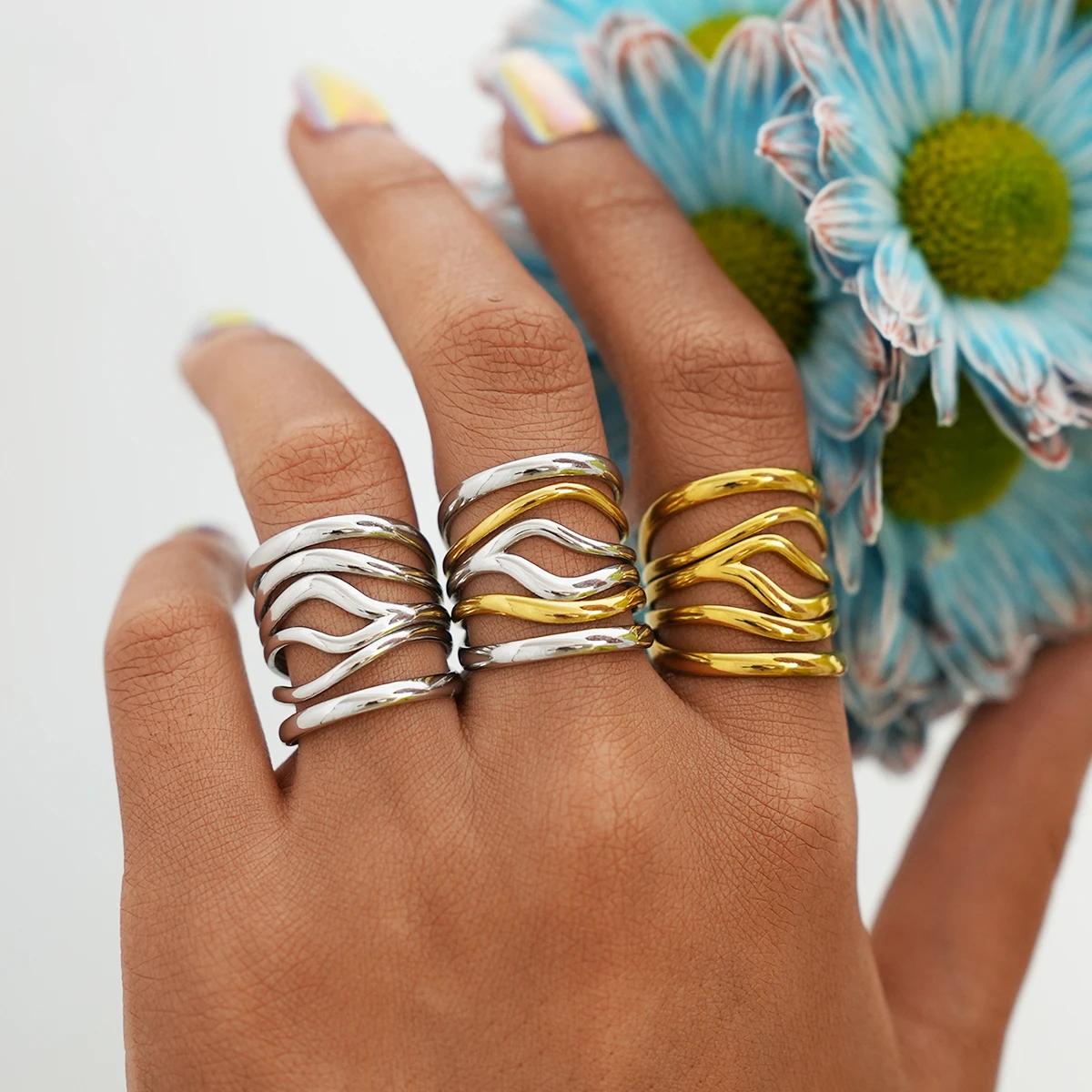 Schmuck aus Edelstahl, minimalistischer Metallring, goldfarben, 18K Gold PVD-beschichtet, offener Ring für Damen, Bagues Pour Femme, Partygeschenk für sie