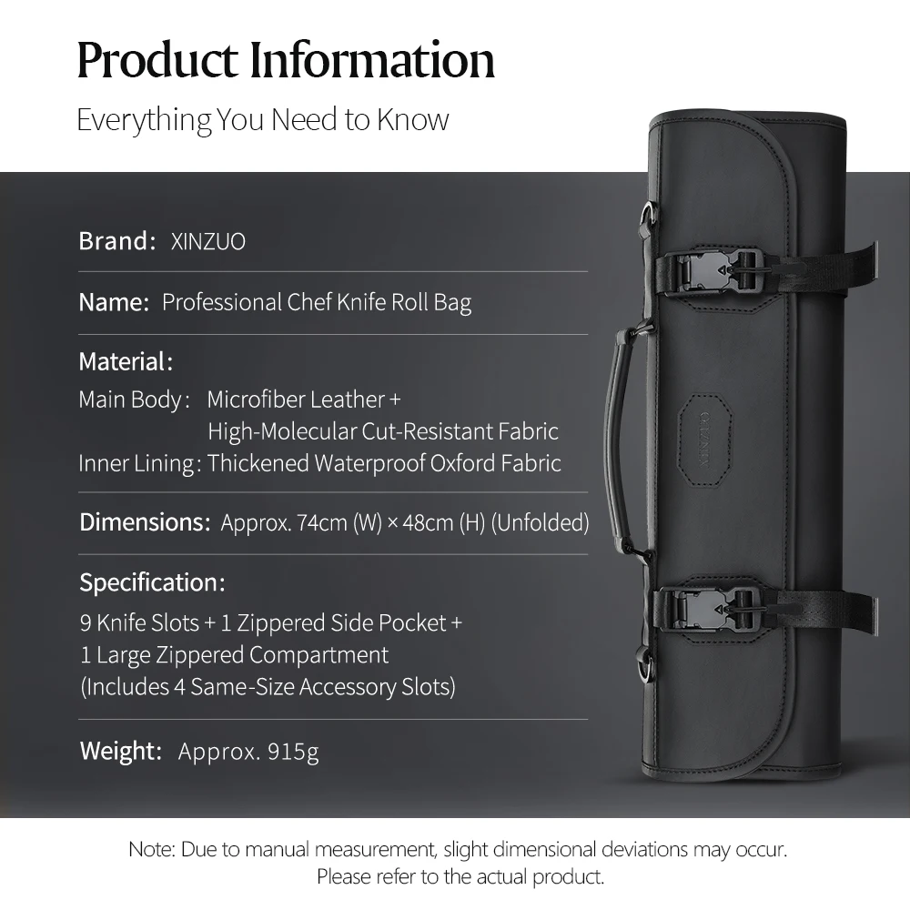 XINZUO Premium Microfiber Leather Cut Resistant Chef Knife Roll Bag Waterproof Durable Kitchen Tool Storage Bag Gift - view 5