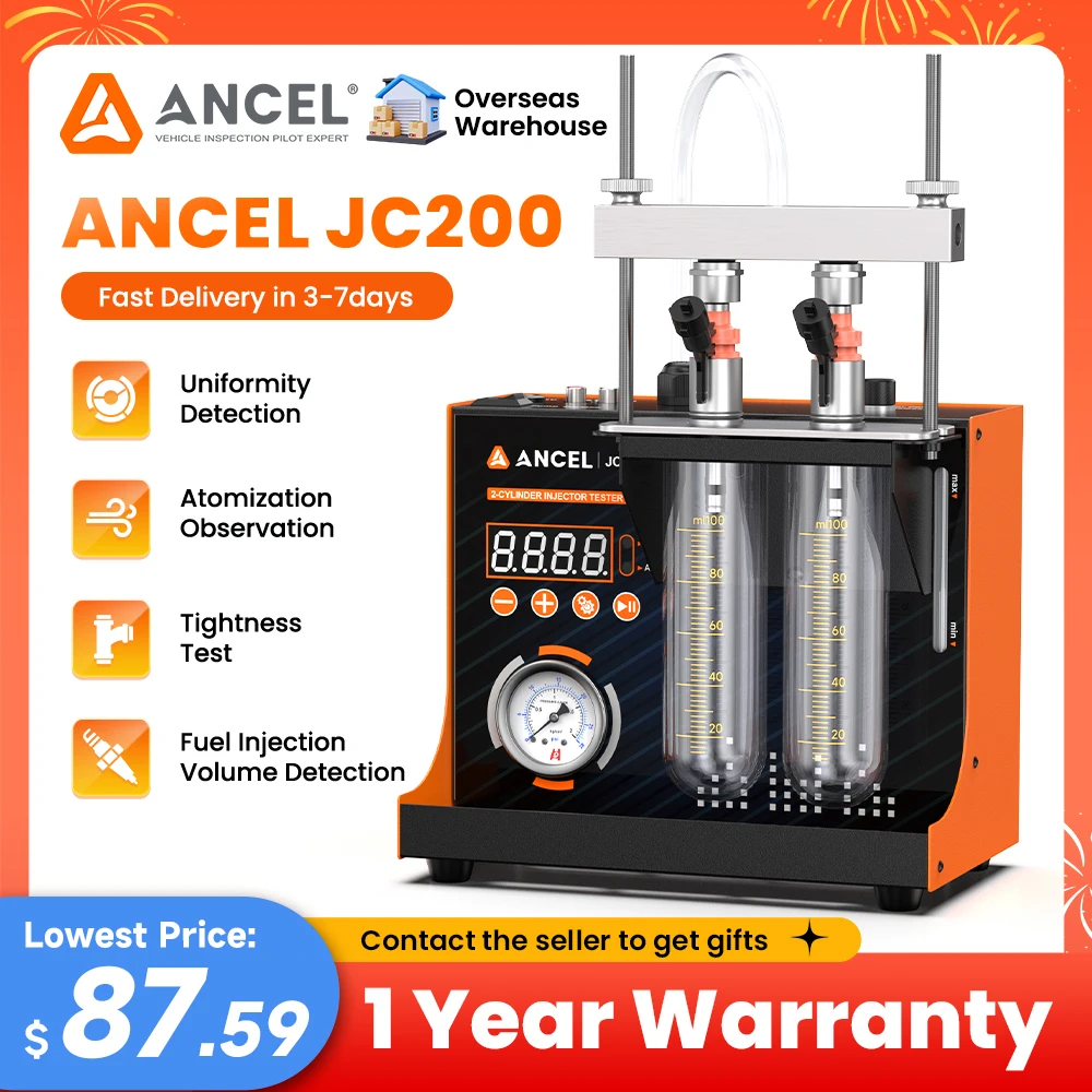 

ANCEL JC200 Car Fuel Injector Cleaner Tester 2-Cylinder Sprayability Testing Leakage Testing Functions