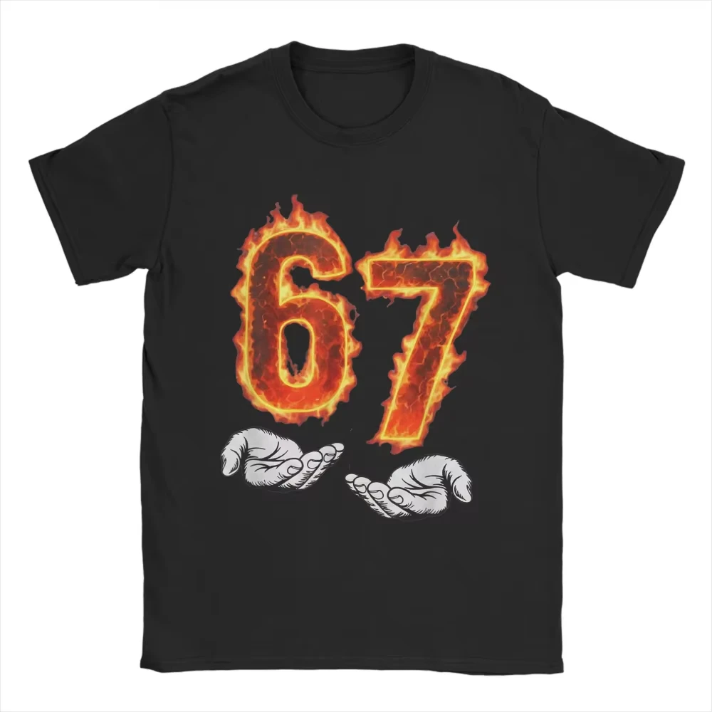 Camiseta Estampada 6 7 Meme Six Seven 67 Hands Meme Fire para Homens e Mulheres, Camiseta de Algodão Casual com Gola Redonda e Manga Curta, Tamanhos a