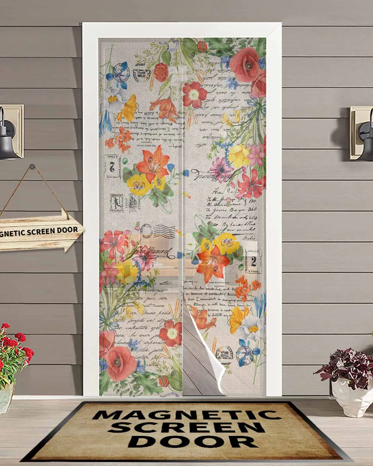 Spring Watercolor Flowers Vintage Summer Magnetic Door Curtain Living Room Bedroom Home Anti-mosquito Screen Door Curtain