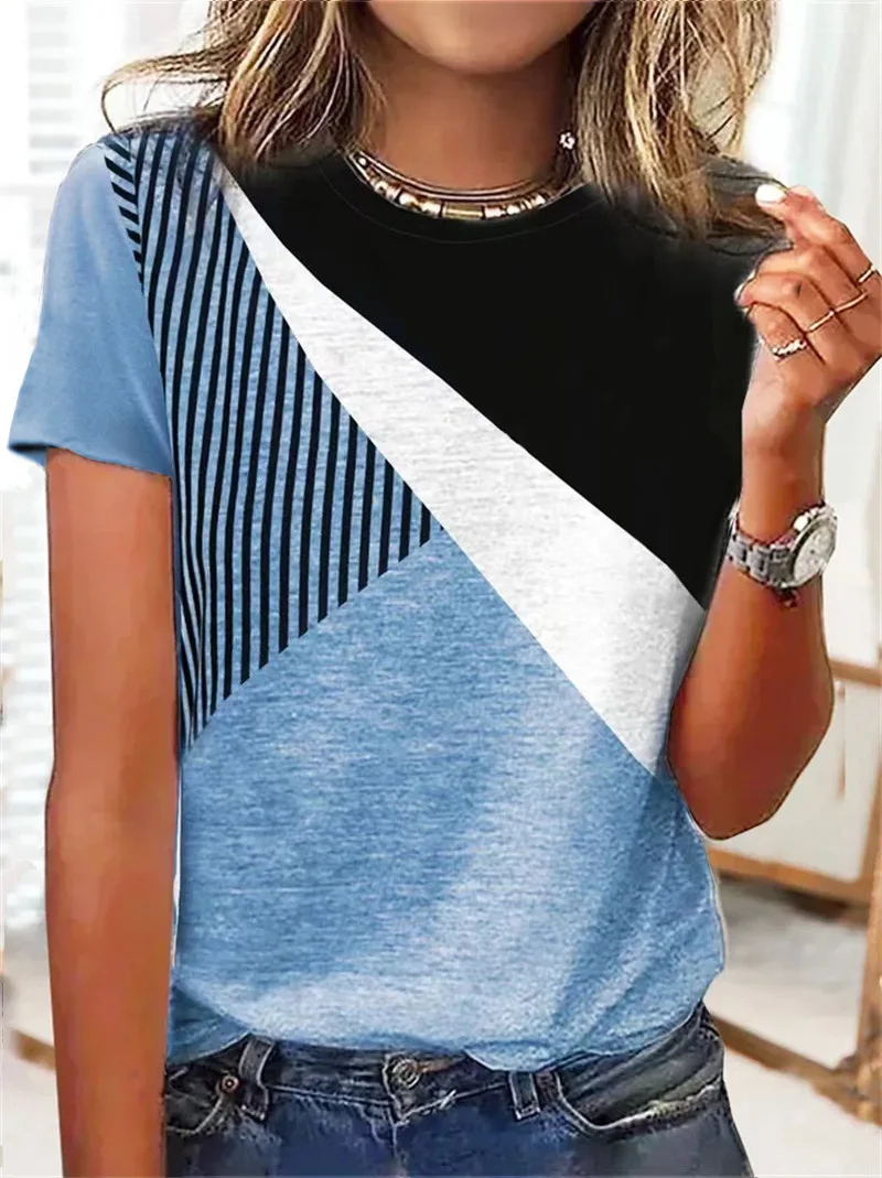 Woman's Tshirts Superior Quality spring/summer O Neck Patchwork Short Sleeve Ladies Top t-shirt Dropshipping JYFZ2218