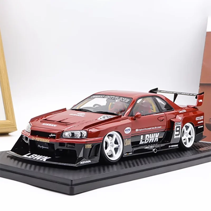Nissan SKYLINE GTR ER34 1:18 Red Silhouette Wide-Body Simulation Car Model Decoration Collectibles Birthday Gift