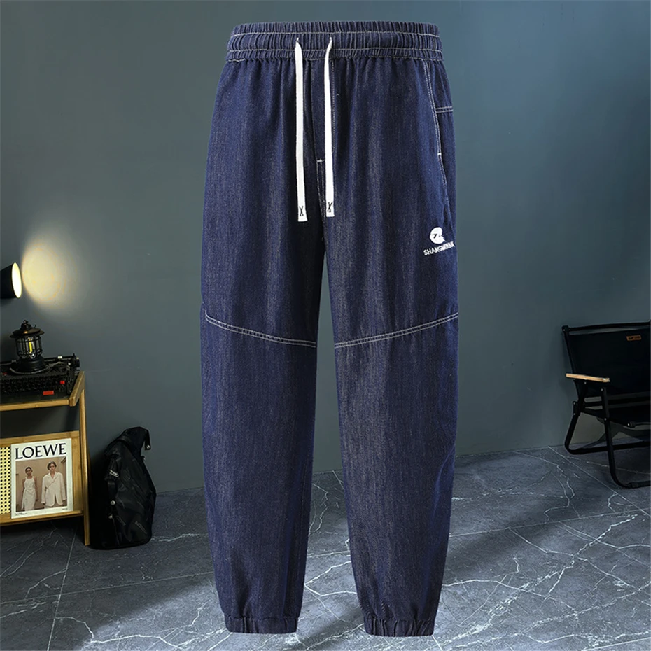 Spring Autumn Denim Suits Men 11XL Plus Size Denim Shirts Pants Fashion Casual Solid Color Suits Male Big Size Sets