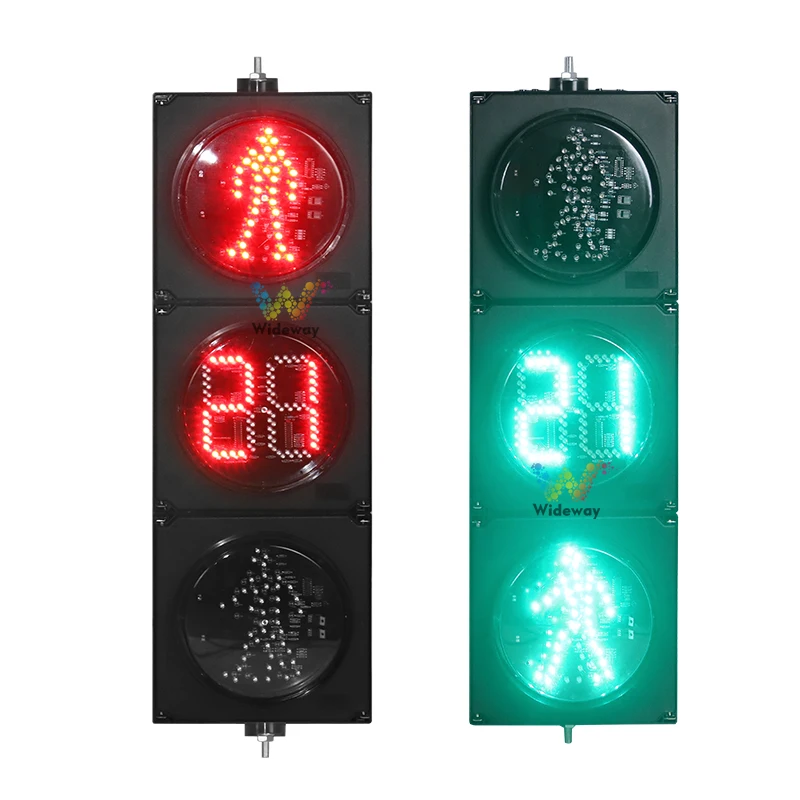 

200 мм, 8 дюймов, 3 аспекта, красный и динамический зеленый пешеходный светильник с двойным обратным отсчетом, корпус для ПК, светодиодный светофор для безопасности дорожного движения