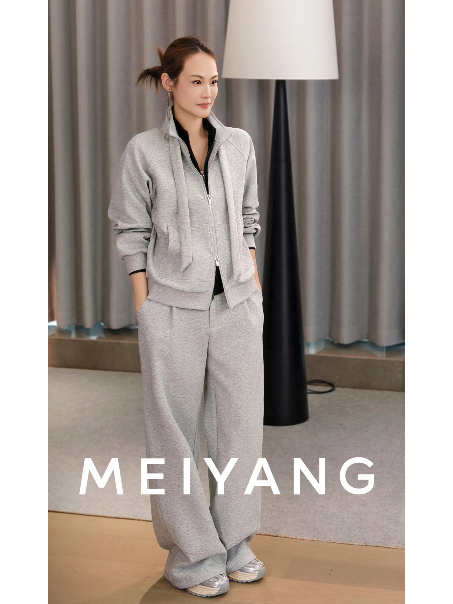 

Женский комплект Meiyang Faion со съемными повседневными брюками Sa Air Layer на молнии Jaet Long Sve, смесь хлопка с высокой талией