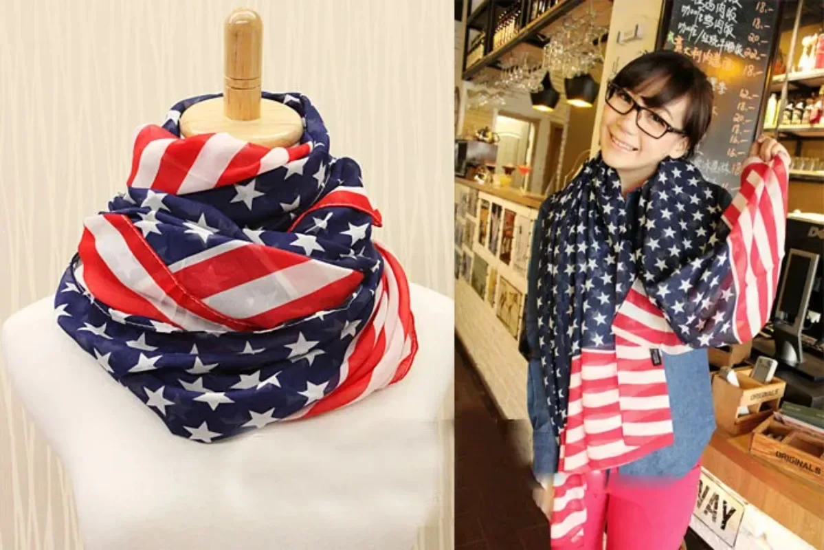 American flag pattern stars and stripes European and American lengthened chiffon scarfStars and Stripes Flag Sailor