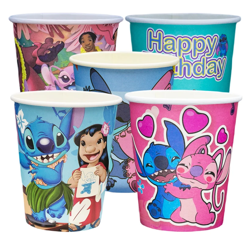 Stitch Disney Cup Pink Disposable Paper Cups 9oz New Drinking 250ml Party Supplies Birthday Party Favor Decoration