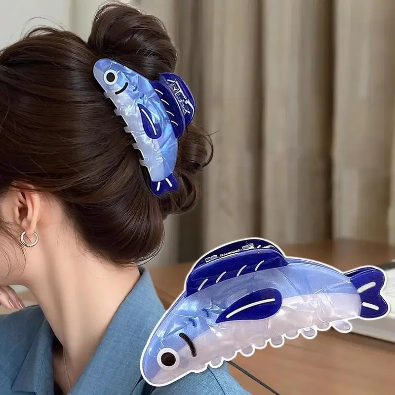 ユニークな青いイワシをテーマにしたヘアクリップ、滑り止め付き、軽量アセテートヘアピン