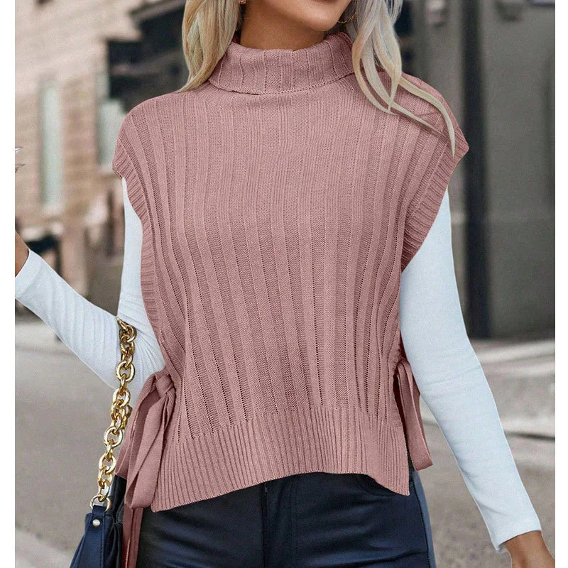 Women's High Ne Svel Side Lace Pullover  Knitwear Single Piece Spring 2026 Season No Sve Pure Material
