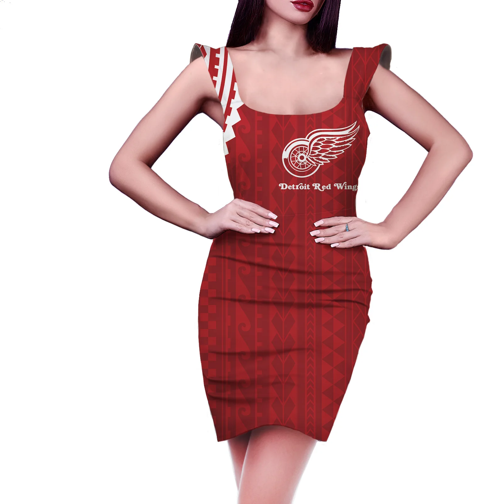 Lace Slip Dress Polynesian Tribe Team Logo Red Printing Summer Women Cothing Casual Sports Style Plus Size Sexy Suspender Dress