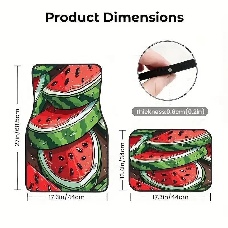 4pcs Set, Unique Watermelon Pattern Car Rubber Floor Mats, Universal Non-Slip Carpet, Easy To Clean Interior Accessories, Synthe