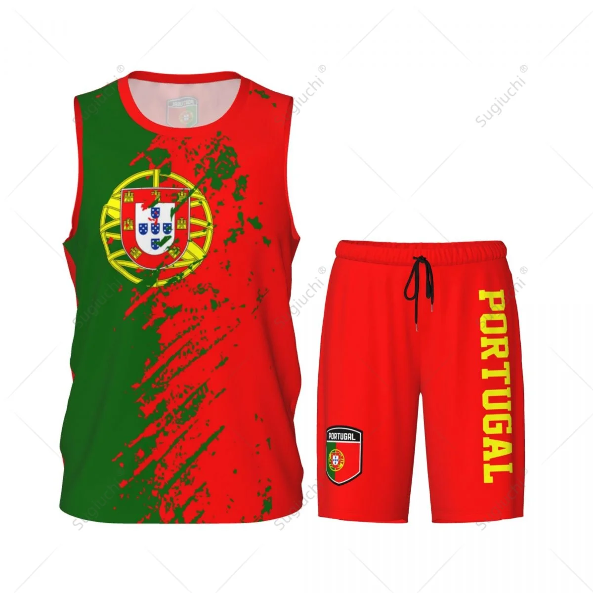 Team-up Portugal Flag Grain Men Basketball Jersey Set Shirt & Pants Sleeveless Custom Name Nunber Exclusive