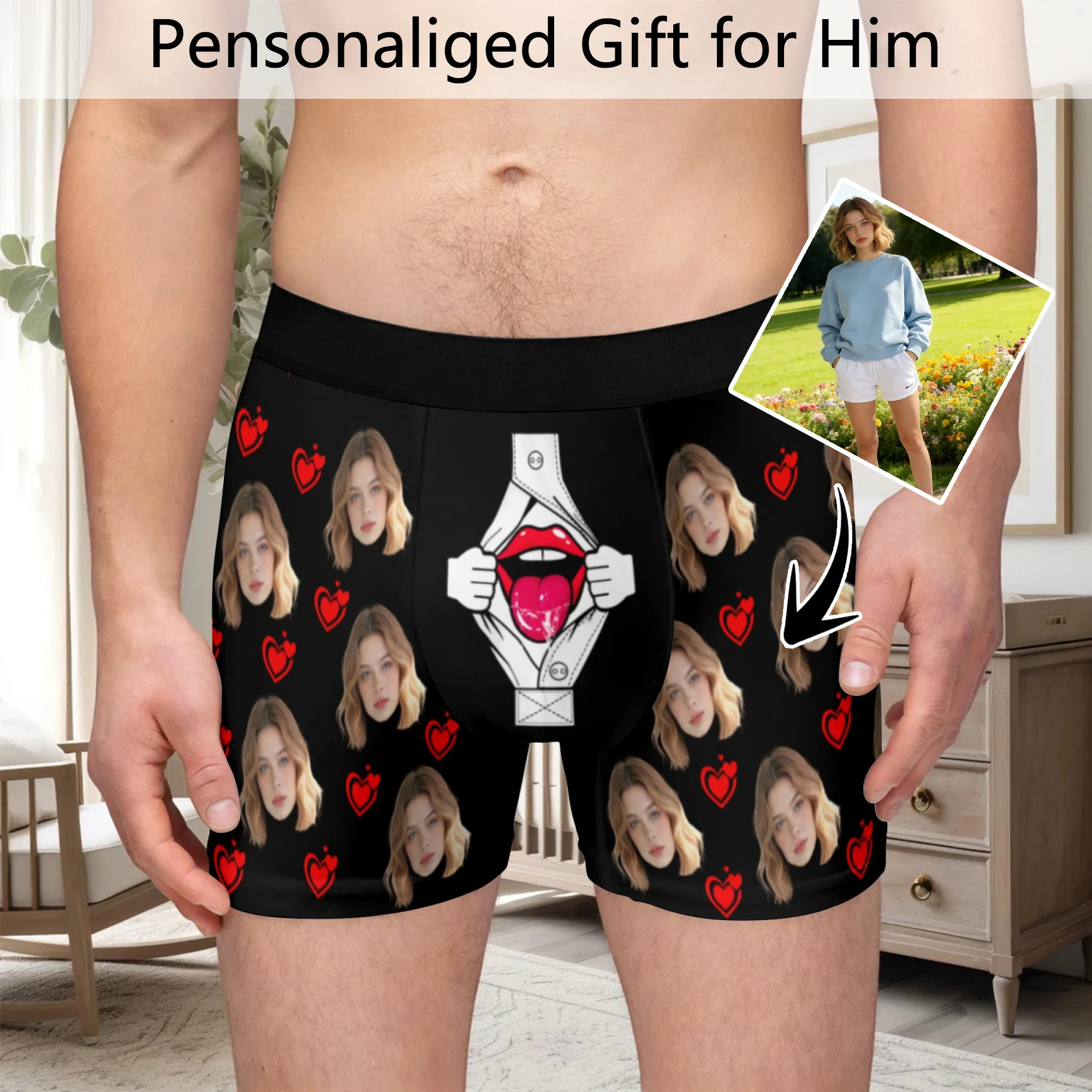 

Персонализированное нижнее белье с фото на заказ, плоская форма, мужской подарок на День святого Валентина, подарок для мужа, подарок для отца
