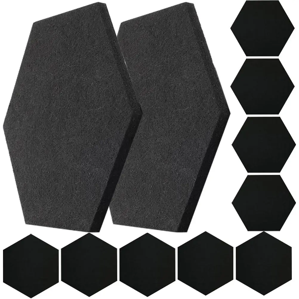 

12pcs Hexagon Wall Decor Felt Sound Panels 37 Black Large Bulletin Board Sound Reduction Tool Lightweight Non Slip Wear