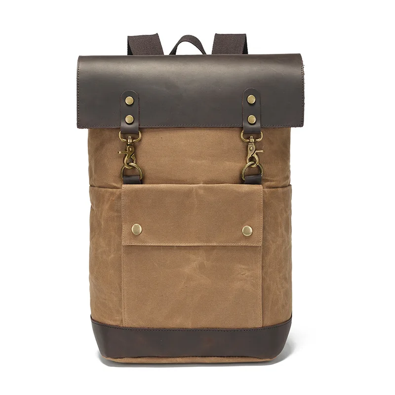 Outdoor Backpack for Men and Women, Sports Travel Bag, Hiking Student School Bag, Waxed and Made of Top-Grain Leather