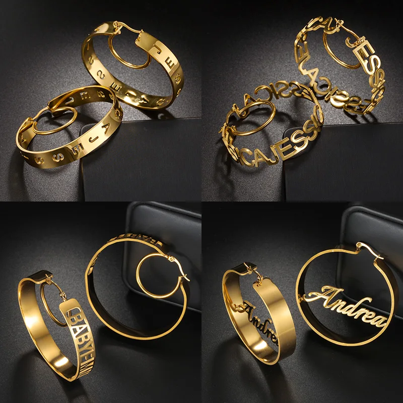 

Nextvance Personalized Welded Hoop Earrings Stainless Steel Custom Name Earrings For Women Jewelry Christmas Gifts Daily Wear