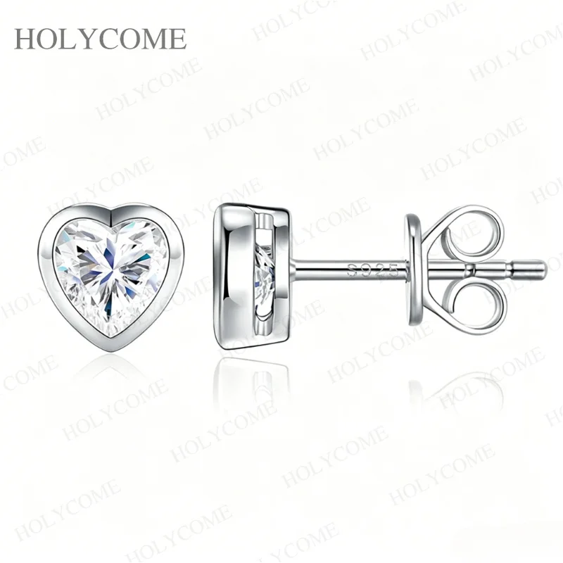 1/2/4 Karat Herzförmige Labor-Moissanit-Diamant-Ohrstecker 100% Echtes 925 Sterling Silber Hochzeits-Ohrringe für Damen Party-Schmuck – Detail 3
