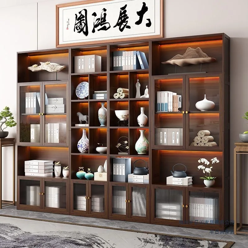 High-end tea room background rack Duobao Pavilion glass tea rack commercial display cabinet with light