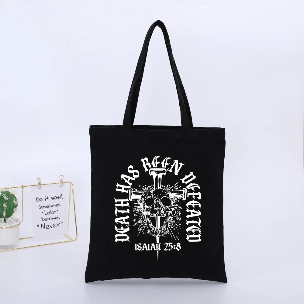 Skull and Cross Graphic Canvas Tote Bag, Streetwear Style for Daily Shopping and Casual Outings