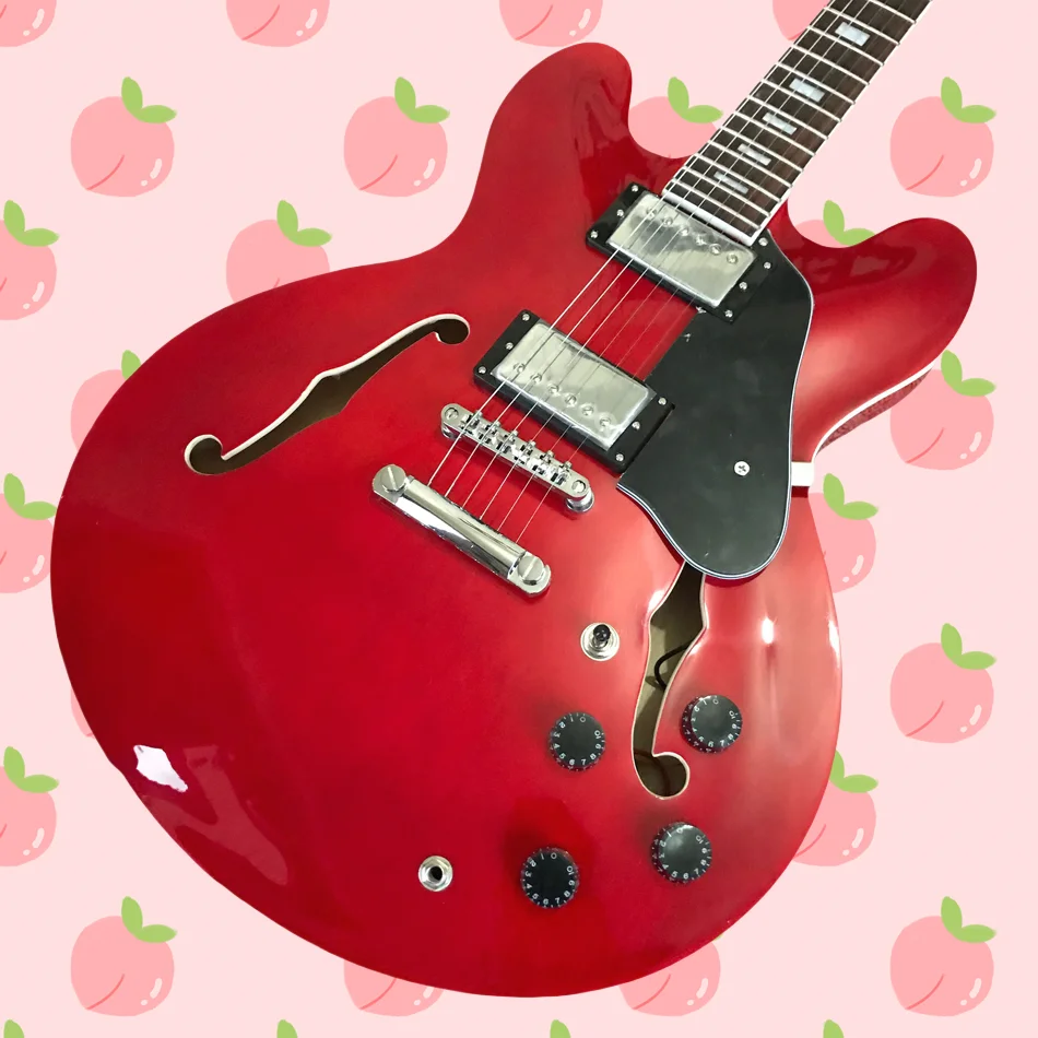 

Red Electric Guitar, Rosewood Fingerboard, Chrome Hardware, Hollow Jazz Electric Guitar, Free Shipping