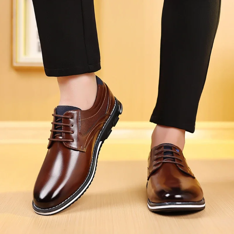 Retro Men Leather Shoes Business Casual Shoes New Man Breathable Loafers Soft Flats Comfortable Fashion Dress Shoes Plus Size 48