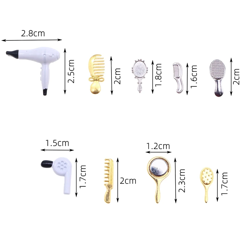 1 Juego de peine para el pelo de simulación en miniatura para casa de muñecas 1:12, espejo, secador de pelo, modelo de decoración para el hogar, accesorios para casa de muñecas de juguete