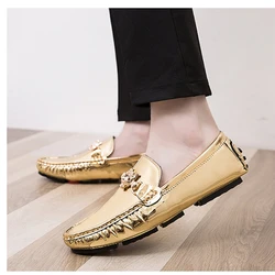 Summer Leather Shoes Men Slip-On Driving  Moccasins Office  Loafers Breathable Gold Silver Casual  Zapatos Hombre