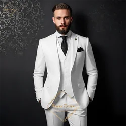 Mens' Suit in Ivory 3-Piece Classic Slim Fit Peak Lapel Single-breasted Blazer for Wedding Groomsmen Prom Party Custom Tuxedo