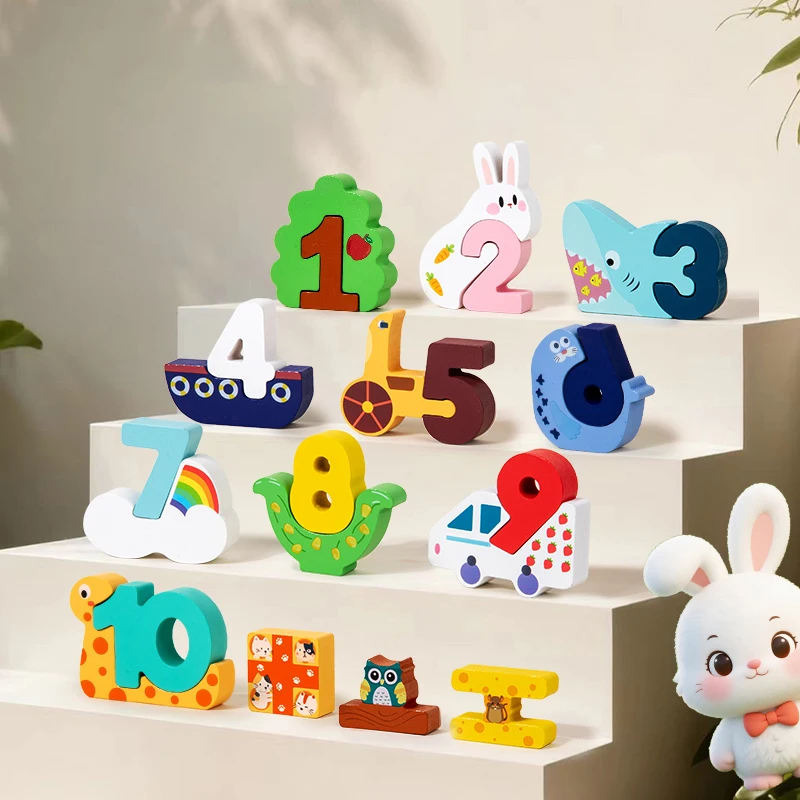 Wooden Colorful Creative Digital Matching Blocks Number Recognition & Early Learning Toy Fine Motor Skills Development Game Gift