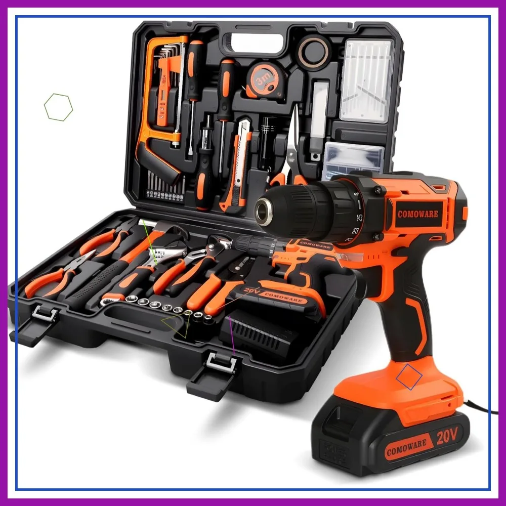 

120-Piece Cordless Drill Tool Kit with 20V Power Drill, Hand Tools for Home DIY Projects and Repairs